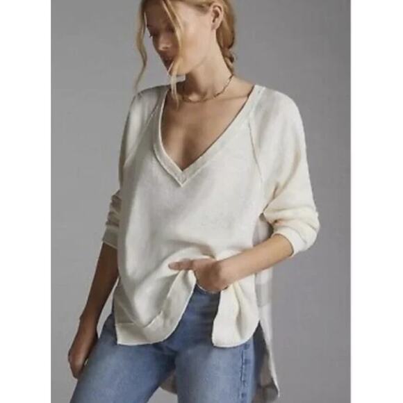 Anthropologie Pilcro Knit V-Neck Sweater with Plaid Back // XS - Picture 2 of 11